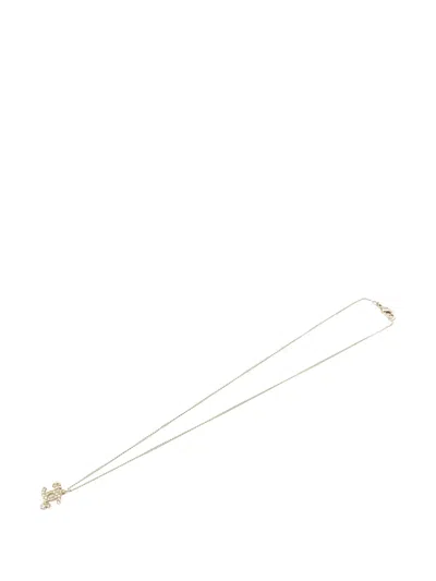 Pre-owned Chanel 2009 Gold Plated Cc Rhinestones Pendant Necklace Costume Necklace
