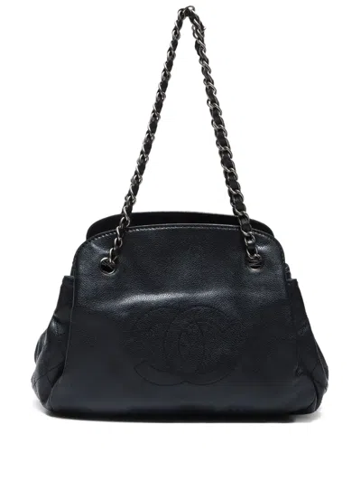 Pre-owned Chanel 2009 Interlocking Cc Logo Chain Shoulder Bag In Black