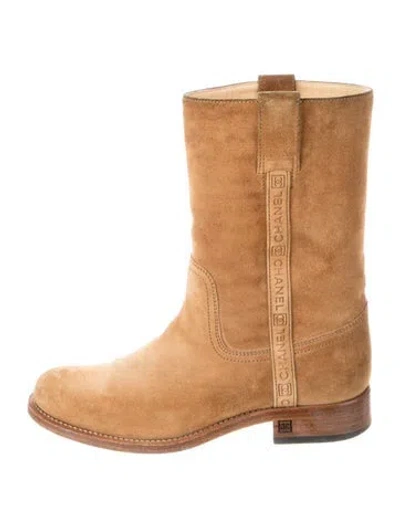 Pre-owned Chanel 2009 Interlocking Cc Logo Moto Boots In Brown