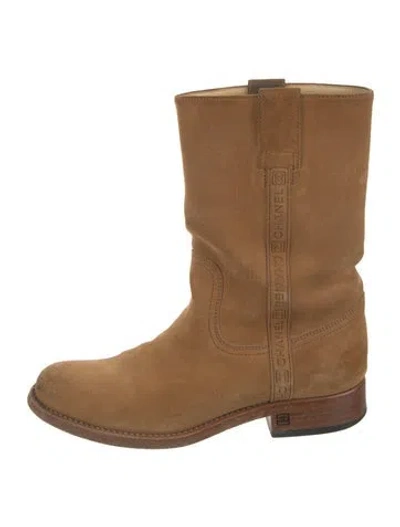 Pre-owned Chanel 2009 Interlocking Cc Logo Western Boots In Brown