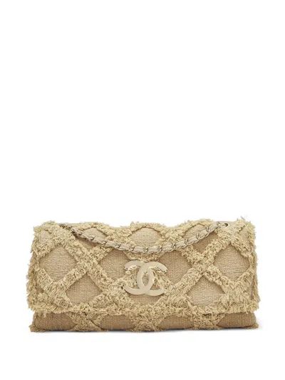 Pre-owned Chanel 2009 Large Crochet Flap Shoulder Bag In Neutrals
