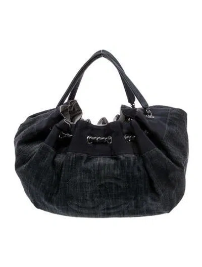 Pre-owned Chanel 2009 Large Denim Stretch Cabas Tote In Blue