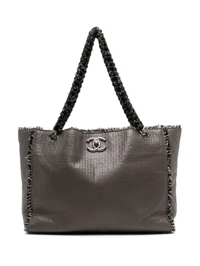 Pre-owned Chanel 2009 Rare Limited Edition Taupe Beige Tweed Work Tote Bag In Neutrals