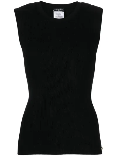 Pre-owned Chanel 2009 Ribbed-knit Tank Top In Black