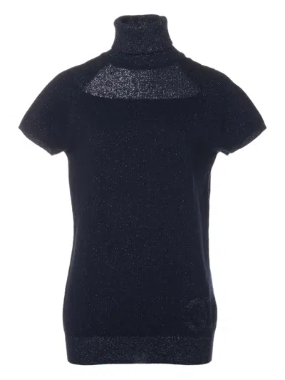 Pre-owned Chanel 2009 Sparkle Short-sleeve Knitted Top In Blue