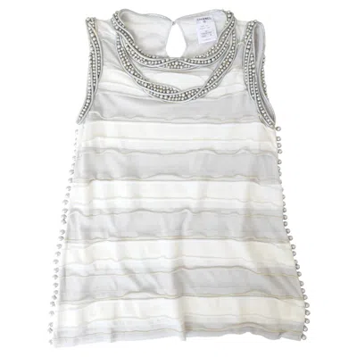 Pre-owned Chanel 2009 Vintage Cruise Collection Women's Top With Pearl Trim In Gray