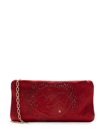 Pre-owned Chanel 2009-2010 Camellia Crystal Clutch Bag In Red