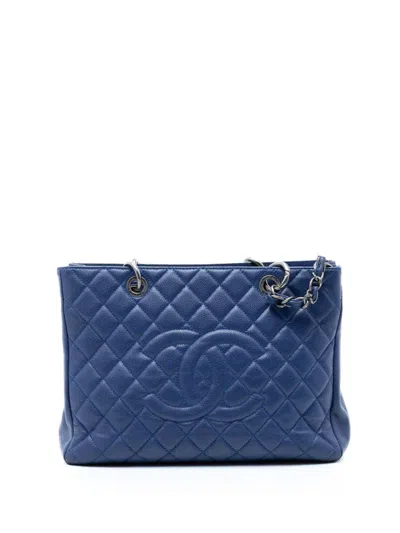 Pre-owned Chanel 2009-2010 Caviar Grand Shopping Tote Bag In Blue