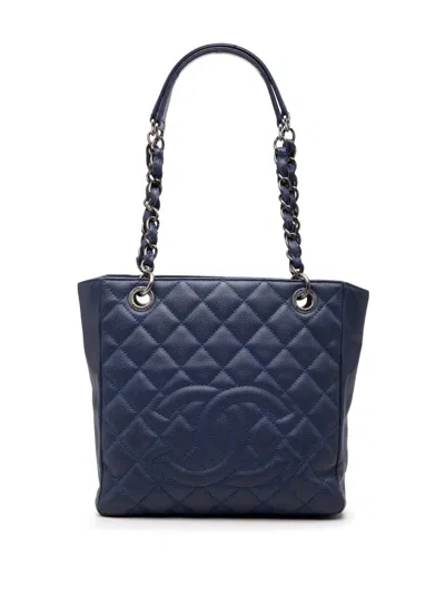 Pre-owned Chanel 2009-2010 Caviar Petite Shopping Tote Bag In Blue