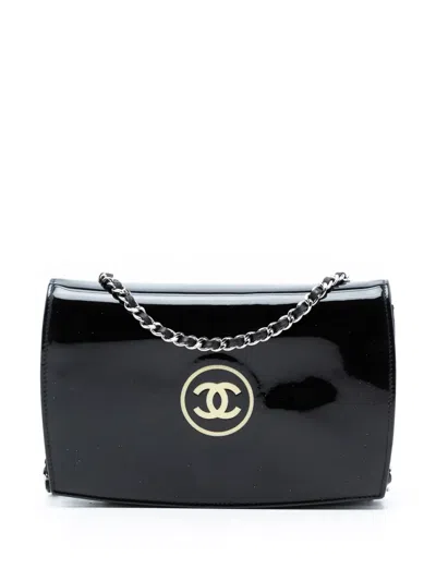 Pre-owned Chanel 2009-2010 Cc Patent Wallet On Chain Crossbody Bag In Black