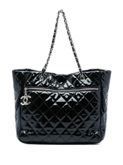 Pre-owned Chanel 2009-2010 Cc Quilted Patent Chic And Glitter Ligne Timeless Tote Bag In Black
