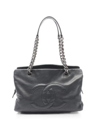 Pre-owned Chanel 2009-2010 Coco Mark Caviar Tote Bag In Black