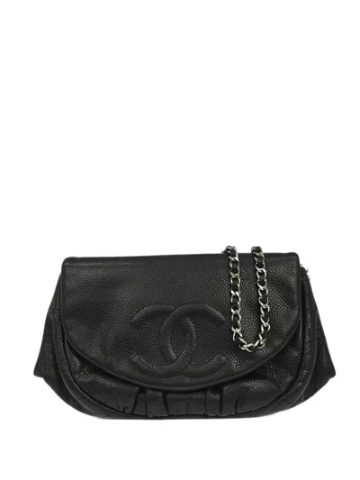 Pre-owned Chanel 2009-2010 Half Moon Flap Wallet On Chain Crossbody Bag In Black