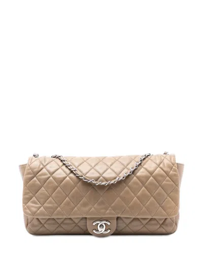 Pre-owned Chanel 2009-2010 Jumbo Quilted Lambskin Coco Rain Flap Shoulder Bag In Brown