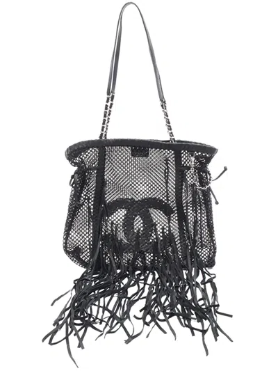 Pre-owned Chanel 2009-2010 Large Cc Mesh Fringe Tote Shoulder Bag In Black