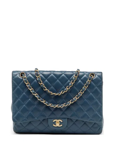 Pre-owned Chanel 2009-2010 Large Classic Diamond-quilted Shoulder Bag In Blue