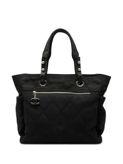 Pre-owned Chanel 2009-2010 Large Quilted Canvas Paris Biarritz Tote Bag In Blue