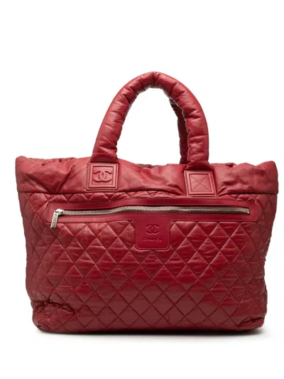 Pre-owned Chanel 2009-2010 Large Quilted Nylon Reversible Coco Cocoon Tote Bag In Red