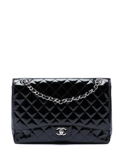 Pre-owned Chanel 2009-2010 Maxi Classic Patent Single Flap Shoulder Bag In Black