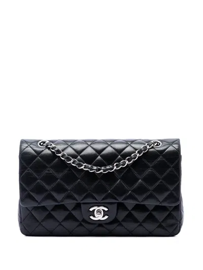 Pre-owned Chanel 2009-2010 Medium Classic Lambskin Double Flap Shoulder Bag In Black