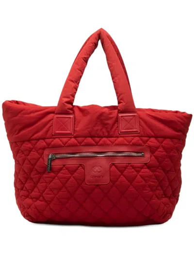 Pre-owned Chanel 2009-2010 Medium Quilted Nylon Coco Cocoon Tote Bag In Red
