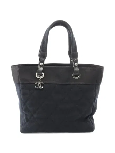 Pre-owned Chanel 2009-2010 Mm Paris Biarritz Tote Bag In Black