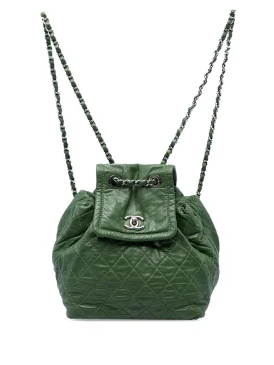 Pre-owned Chanel 2009-2010 Quilted Aged Calfskin Beijing 2 In 1 Backpack In Green