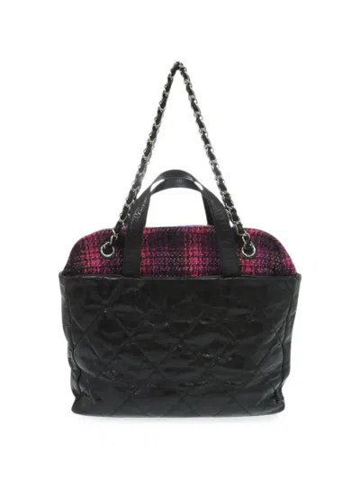 Pre-owned Chanel 2009-2010 Quilted Glazed Calfskin And Tweed Portobello Frame Satchel In Black