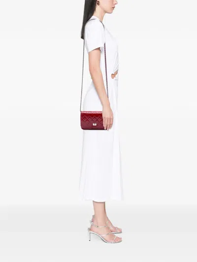 Pre-owned Chanel 2009-2010 Quilted Patent Reissue 2.55 Wallet On Chain Crossbody Bag In Red