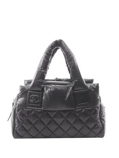 Pre-owned Chanel 2009-2010 Small Quilted Nylon Coco Cocoon Tote Bag In Black
