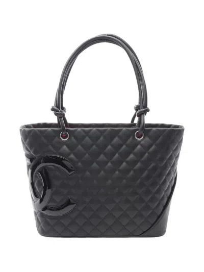 Pre-owned Chanel 2010-2011 Cambon Line Quilted Logo Tote Bag In Black