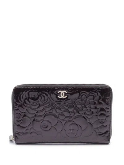 Pre-owned Chanel 2010-2011 Camellia Long Wallet In Brown