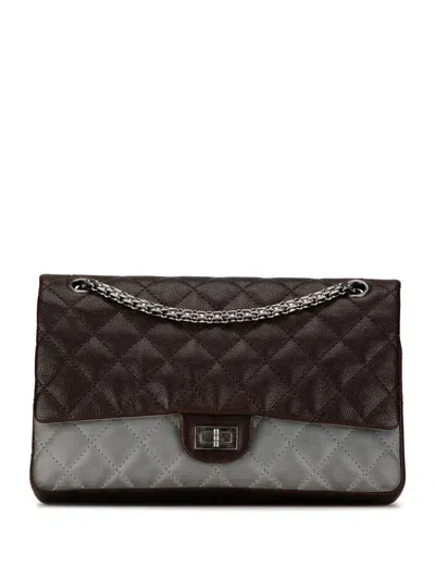 Pre-owned Chanel 2010-2011 Caviar And Iridescent Calfskin Reissue 2.55 Double Flap 226 Shoulder Bag In Brown