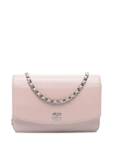 Pre-owned Chanel 2010-2011 Cc Caviar Sevruga Wallet On Chain Crossbody Bag In Pink