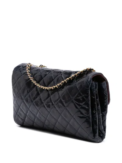 Pre-owned Chanel 2010-2011 Cc Crackled Glazed Calfskin Accordion Flap Crossbody Bag In Blue