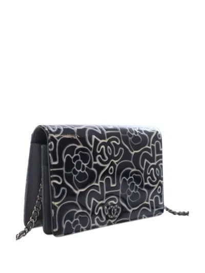 Pre-owned Chanel 2010-2011 Cc Embossed Patent Camellia Wallet On Chain Crossbody Bag In Blue