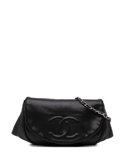 Pre-owned Chanel 2010-2011 Cc Lambskin Half Moon Wallet On Chain Crossbody Bag In Black