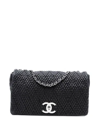 Pre-owned Chanel 2010-2011 Cc Quilted Astrakhan Single Flap Shoulder Bag In Black