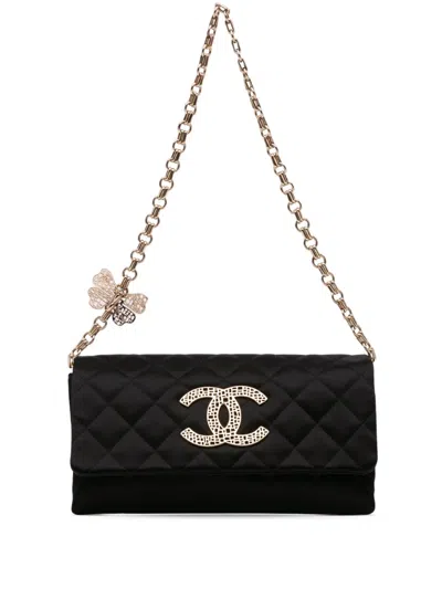 Pre-owned Chanel 2010-2011 Cc Quilted Satin Butterfly Chain Clutch Shoulder Bag