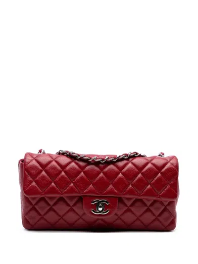 Pre-owned Chanel 2010-2011 Classic Caviar East West Single Flap Shoulder Bag In Red