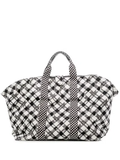 Pre-owned Chanel 2010-2011 Gingham-check Canvas Tote Bag In Black