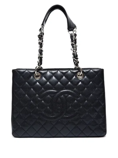 Pre-owned Chanel 2010-2011 Gst Quilted Chain Tote Bag In Black