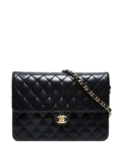 Pre-owned Chanel 2010-2011 Half Flap Quilted-chain Shoulder Bag In Black