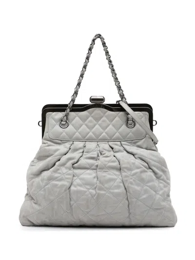Pre-owned Chanel 2010-2011 Iridescent Quilted Calfskin Chic Frame Satchel In Grey
