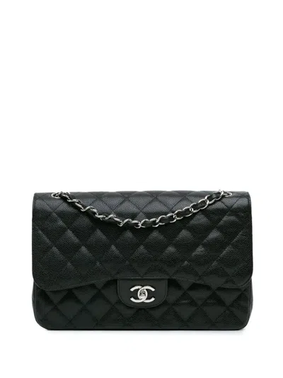 Pre-owned Chanel 2010-2011 Jumbo Classic Caviar Double Flap Shoulder Bag In Black