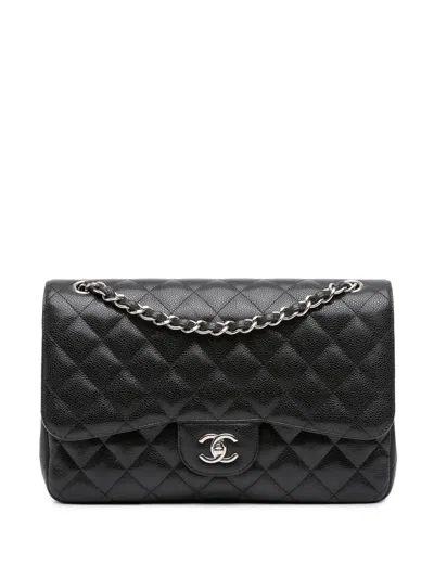 Pre-owned Chanel 2010-2011 Jumbo Classic Caviar Double Flap Shoulder Bag In Black