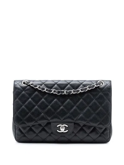 Pre-owned Chanel 2010-2011 Jumbo Classic Caviar Double Flap Shoulder Bag In Black