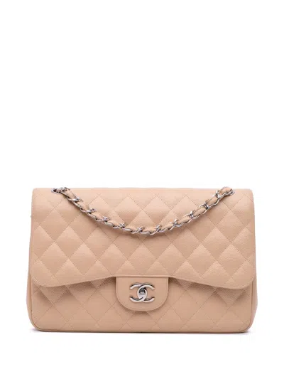 Pre-owned Chanel 2010-2011 Jumbo Classic Caviar Double Flap Shoulder Bag In Brown