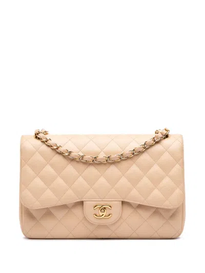 Pre-owned Chanel 2010-2011 Jumbo Classic Caviar Double Flap Shoulder Bag In Brown