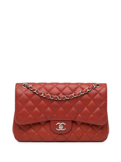 Pre-owned Chanel 2010-2011 Jumbo Classic Caviar Double Flap Shoulder Bag In Orange